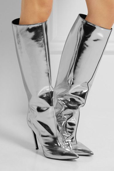 silver knee high heels