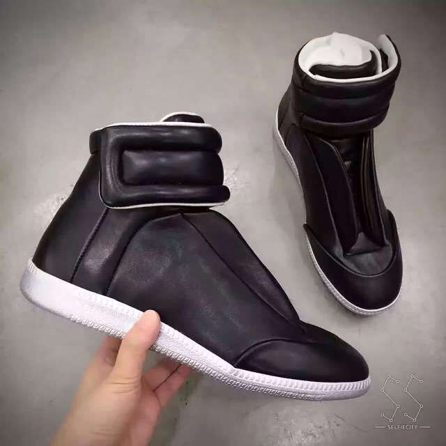 maison martin margiela red & silver high top trainers