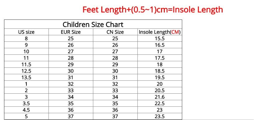 Boys Shoe Chart