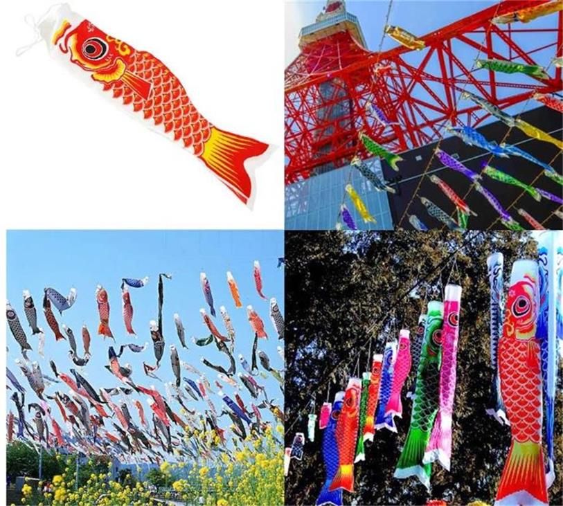 PGIGE Nouveau 5 Couleurs 55cm Etanche Japonais Carpe Windsock Streamer Suspendu Poisson Drapeau Cerf-Volant Décor Koinobori pour Enfants-Rouge-1 Taille 