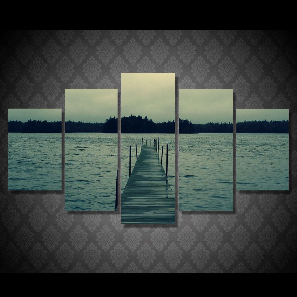 Acheter Set No Encadré Hd Imprimé Coucher De Soleil Dock Peinture Toile Impression Chambre Décor Impression Affiche Photo Toile Palette Couteau