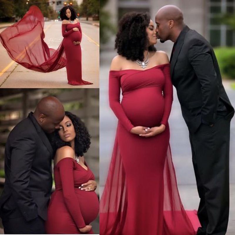 long burgundy maternity dress