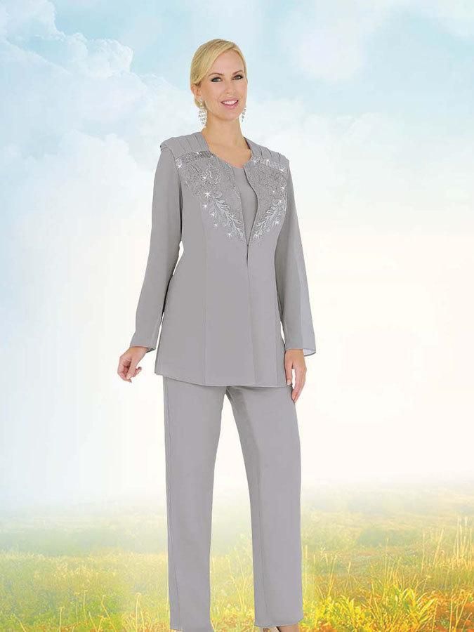 Champagne Three Pieces Mother Of The Bride Pant Suits With Jackets Plus ...