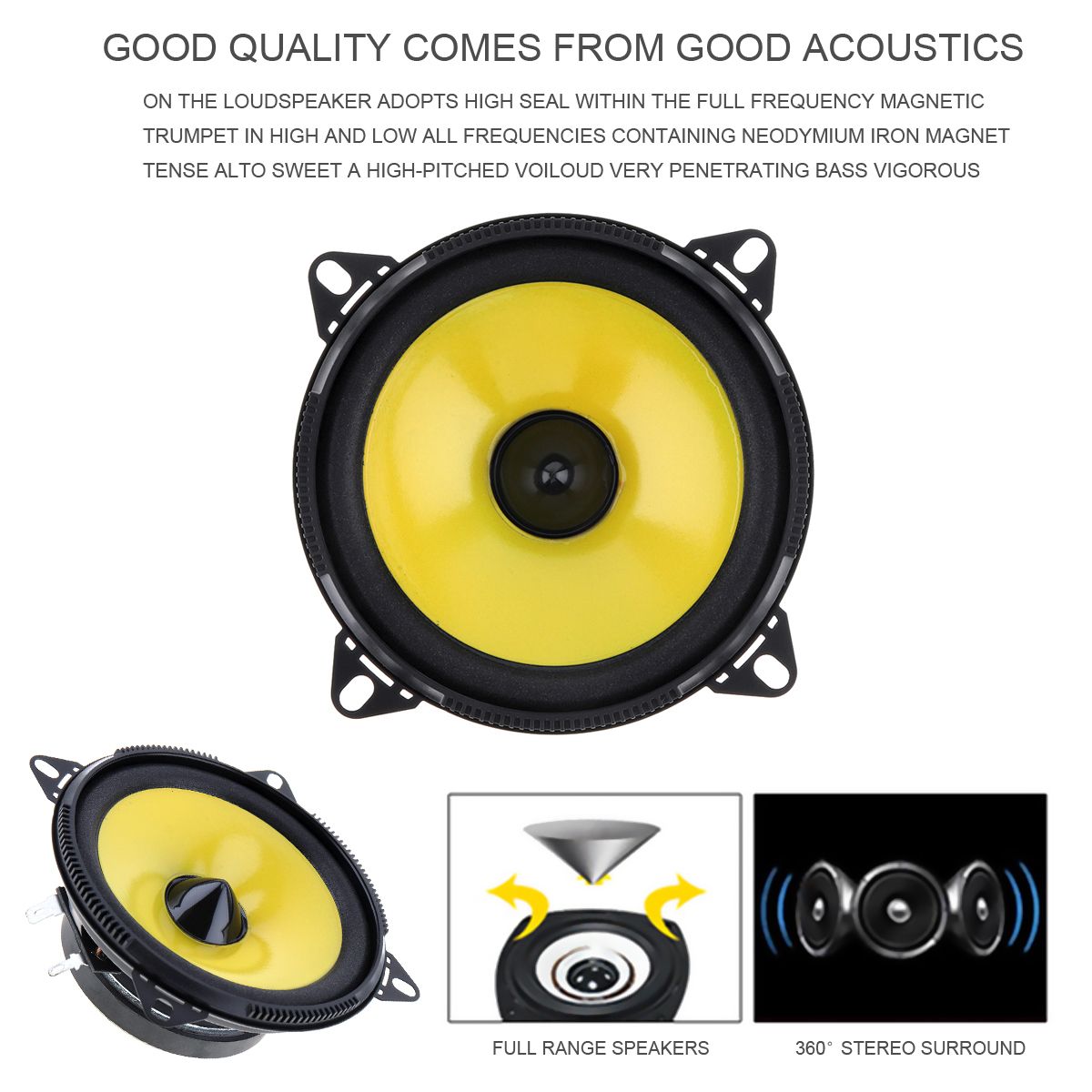 2020 Yellow And Black Color 4 Inch 80w 2 Way Full Range Frequency