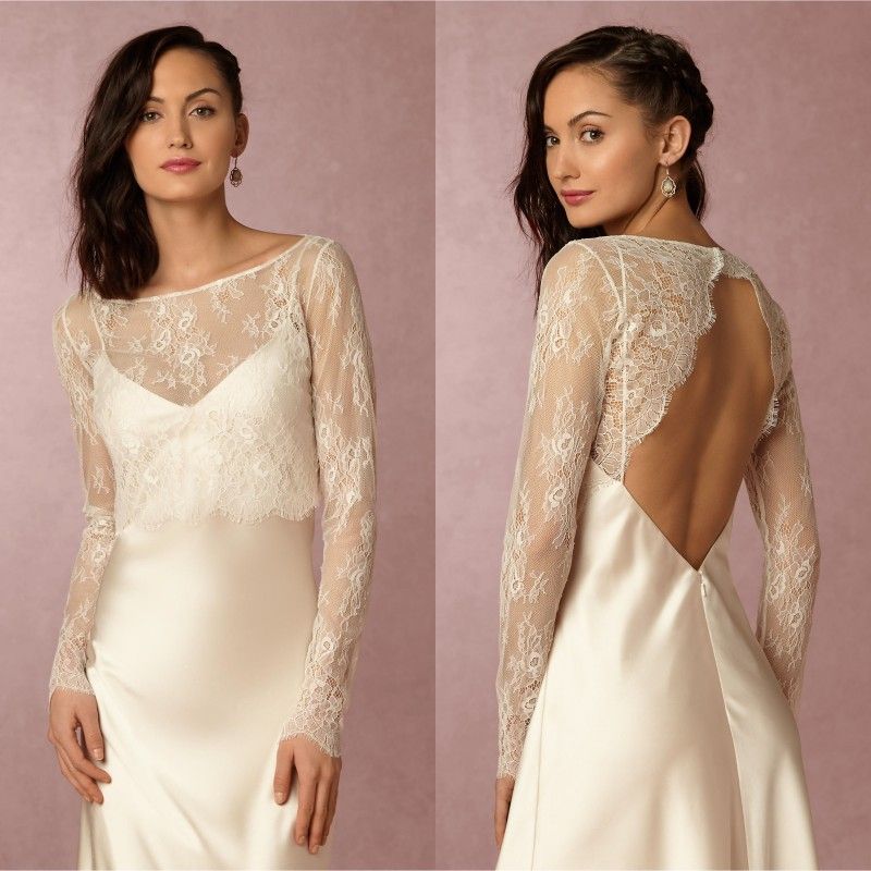 2020 Elegant 2016 Ivory Lace 3 4 Long Sleeve Bolero Jacket Wedding Dress Backless For Wedding Bridal Accessories Custom Made En4095 From Dress 1st 30 75 Dhgate Com