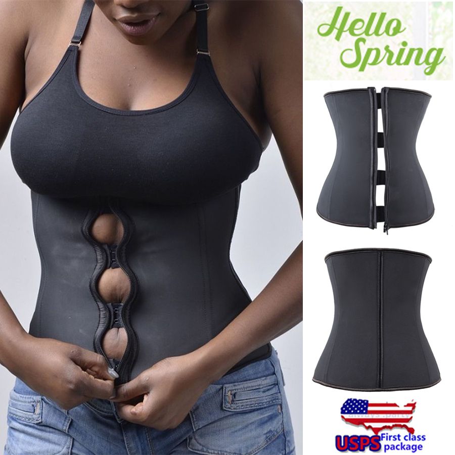 2021 US STOCK Latex Rubber Waist Trainer Cincher Underbust Corset Body Shaper Shapewear ZIP UP
