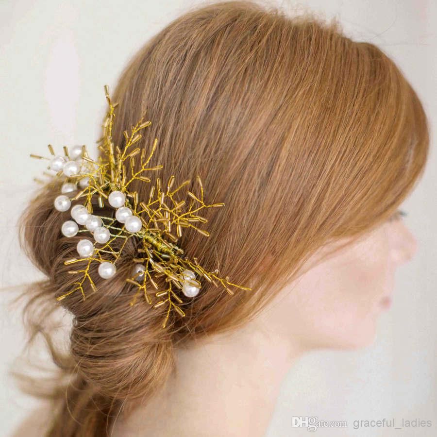 Luxury Golden Beads Hair Combs Glass Beadings Wedding Guest Hair