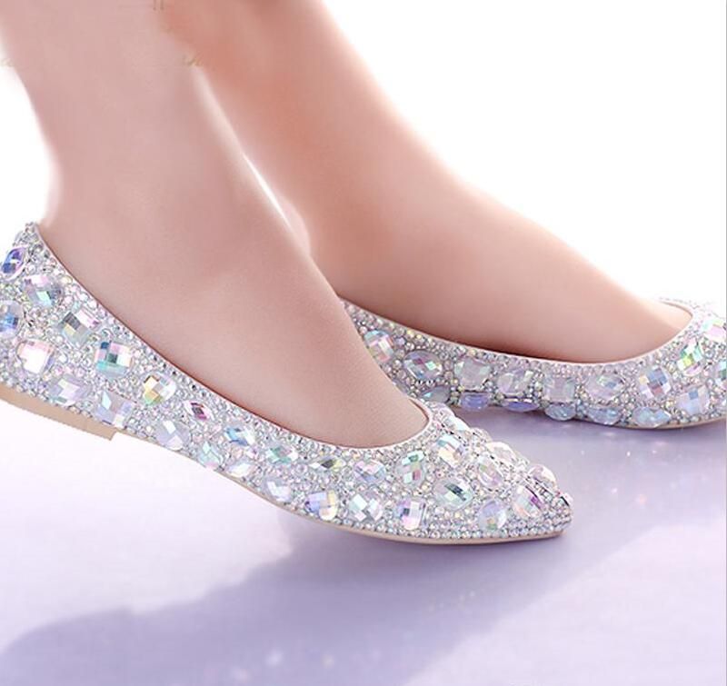 Compra Pisos Tacones Acentuados AB Zapatos De Boda De Cristal Pisos De  Baile De Plata Performance Show Zapatos De Vestir De Mujeres Zapatos De  Dama De Honor Nupciales Barato | Entrega Rápida