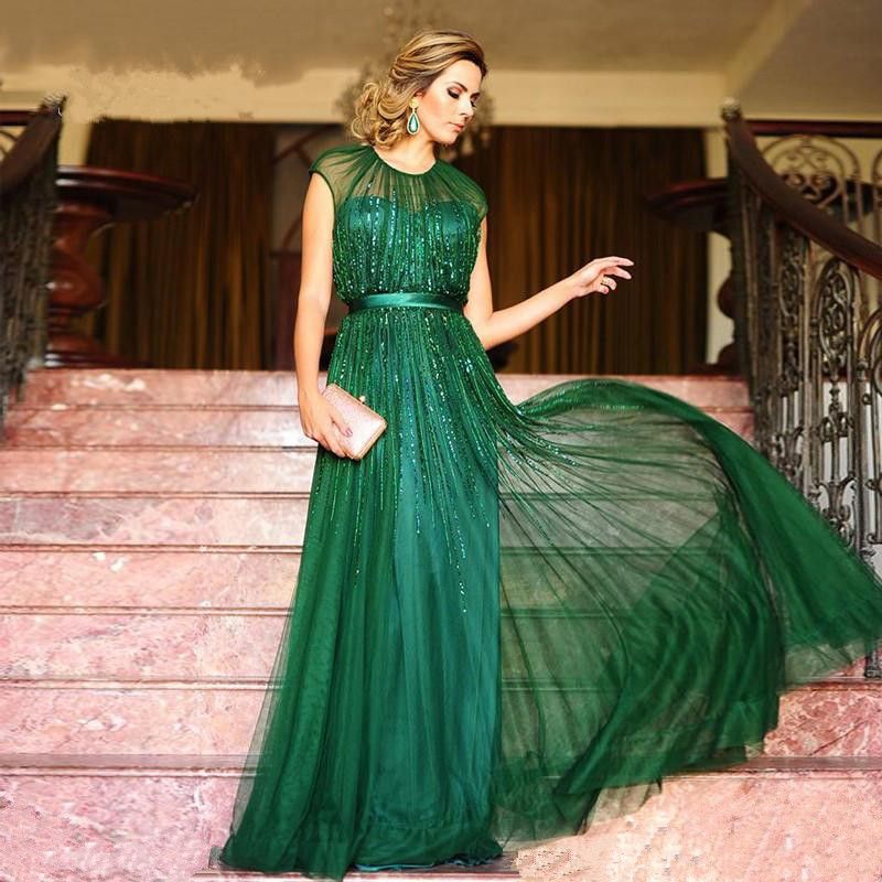 Acquista Abito Da Sera Lungo In Tulle Con Collo Gioiello Verde Smeraldo  2017 E Manica Corta A Maniche Lunghe A 115,5 € Dal Wangyandress | DHgate  Italy