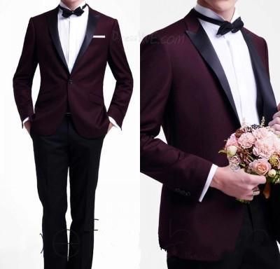 Hot Sale Tuxedos Dark Red Groom Tuxedo Wedding Party Groomsman Suit Boys Suit Jacket Pants Bridegroom Suit Formal Mens Dress Formal Wear For Men