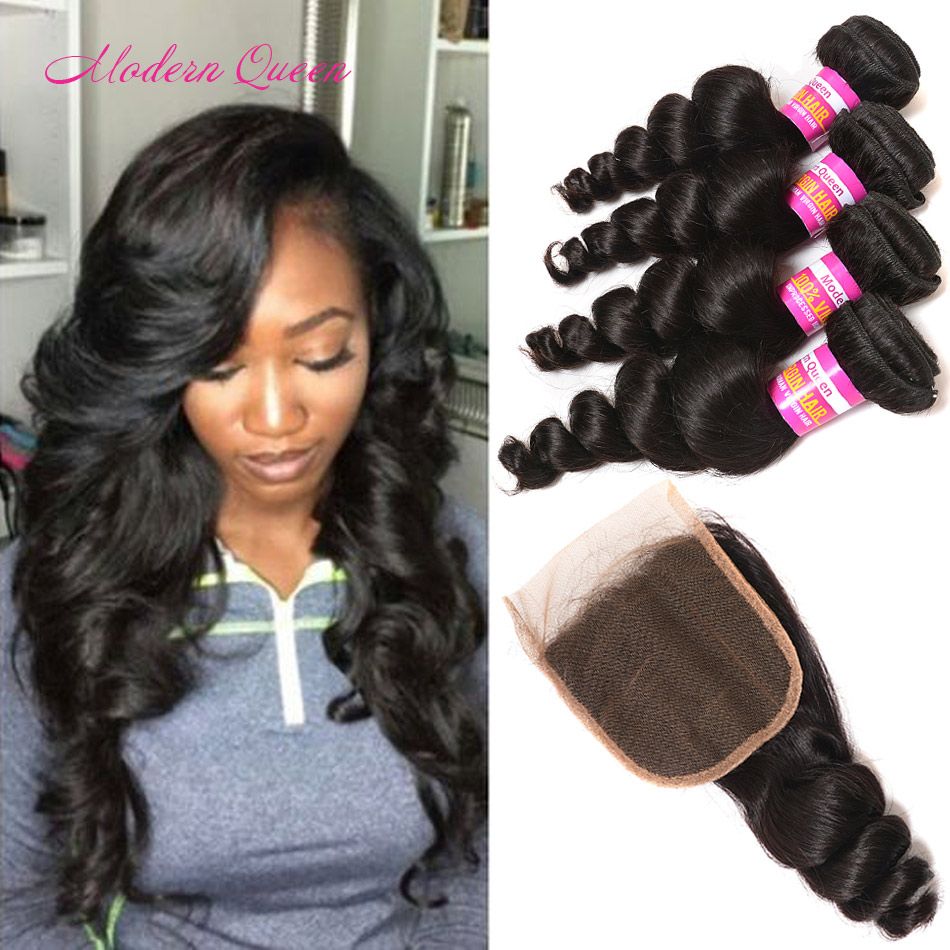7a Mink Brazilian Loose Curls Hair 4 Bundles With Closure Human