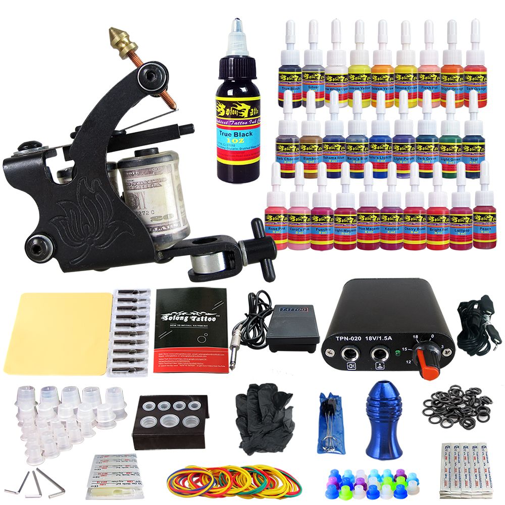 Solong Tattoo® Beginner Tattoo Kit 1 Pro Machine Guns 28 Inks Power