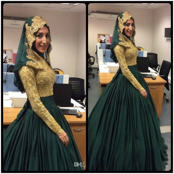green and gold gown