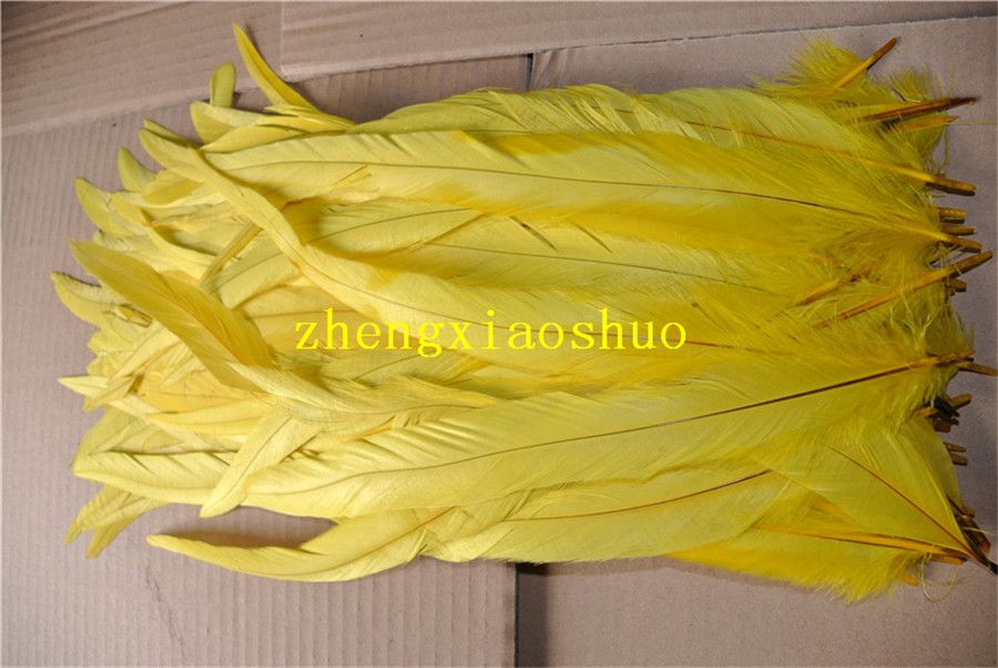 AABABUY Juego de 200 plumas de cola de gallo teñidas de 12-14 pulgadas para decoración de disfraces amarillo 