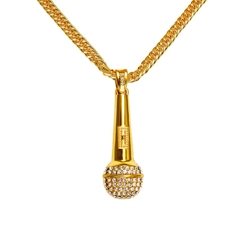 Men's Hip Hop Gold Plated Crystal Microphone Pendant 30" Chain Necklace Jewelry Men's Hip Hop Gold Plated Crystal Microphone Pendant 30" Chain Necklace Jewelry
