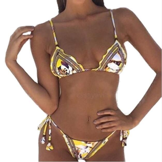 Compre Traje De Baño De Malla Con Estampado Floral Amarillo Con Cordones Bikinis Conjunto Traje De Baño Femenino Señora Brasileña Del Verano De La Playa Trajes De Baño A 15 99 Del