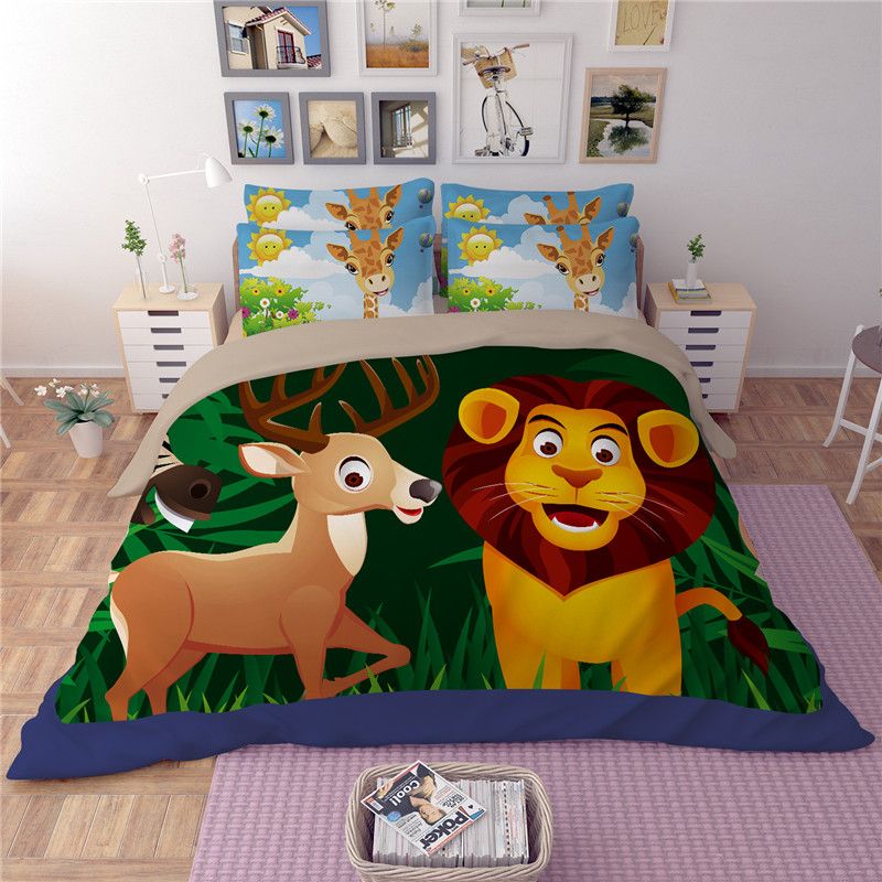 Cartoon Lion Printing Bedding Sets Twin Full Queen King Size For