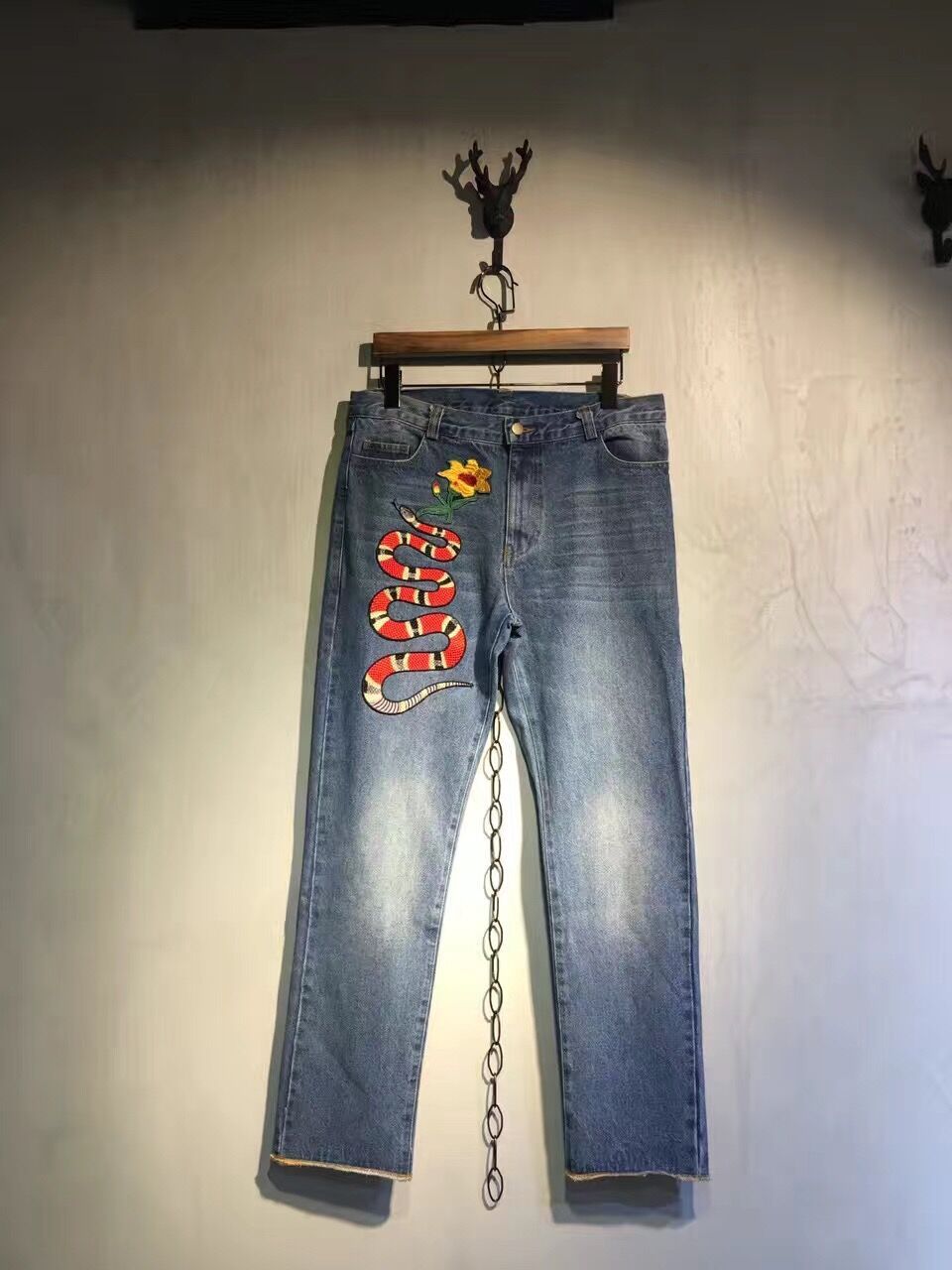 mens floral embroidered jeans