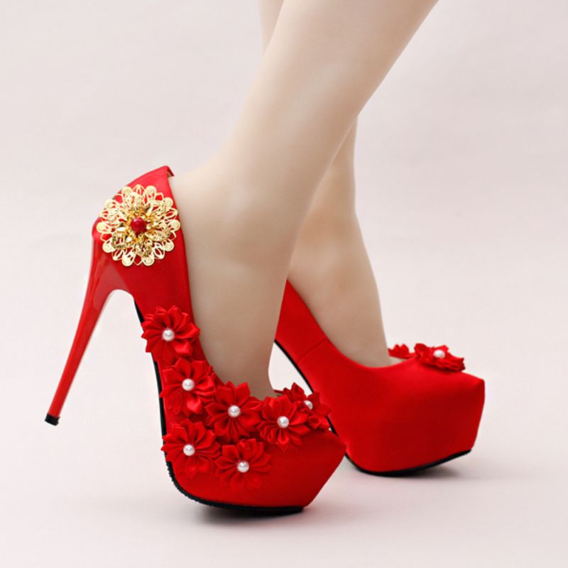 Acquista Scarpe Da Sposa Comode In Raso Scarpe Da Stiletto Con Tacco A Spillo Scarpe Da Cerimonia Formali Di Colore Rosso Scarpe Da Madre Della Sposa Pompe Da Donna A 42,97 €