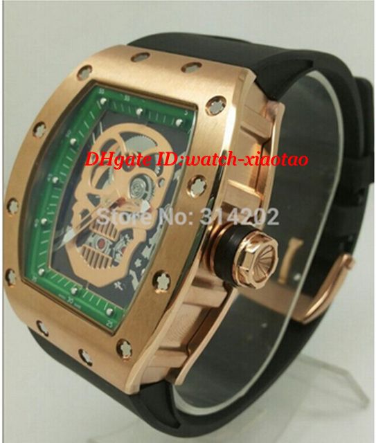 Koop Luxe Horloges Gouden Skelet Groen Dial Sport Zwart Rubberen Strap Herenhorloge Heren Mode Horloges Goedkoop | Snelle Levering En Kwaliteit | Nl.Dhgate