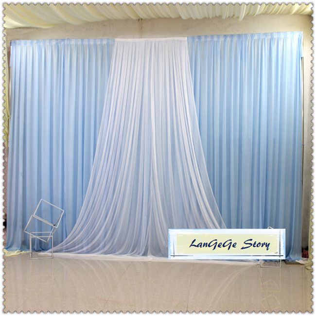 2019 Blue Back Curtains With White Drapes Swags Wedding Ice Silk