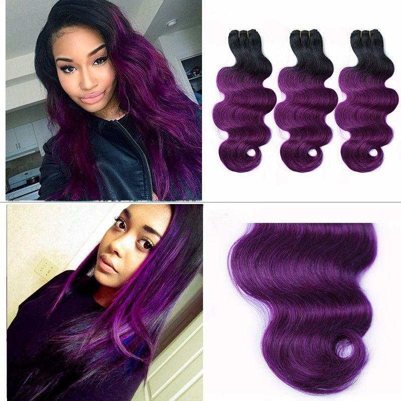 Cheap Sale 1b Purple Dark Root Ombre Brazilian Body Wave Wavy Two