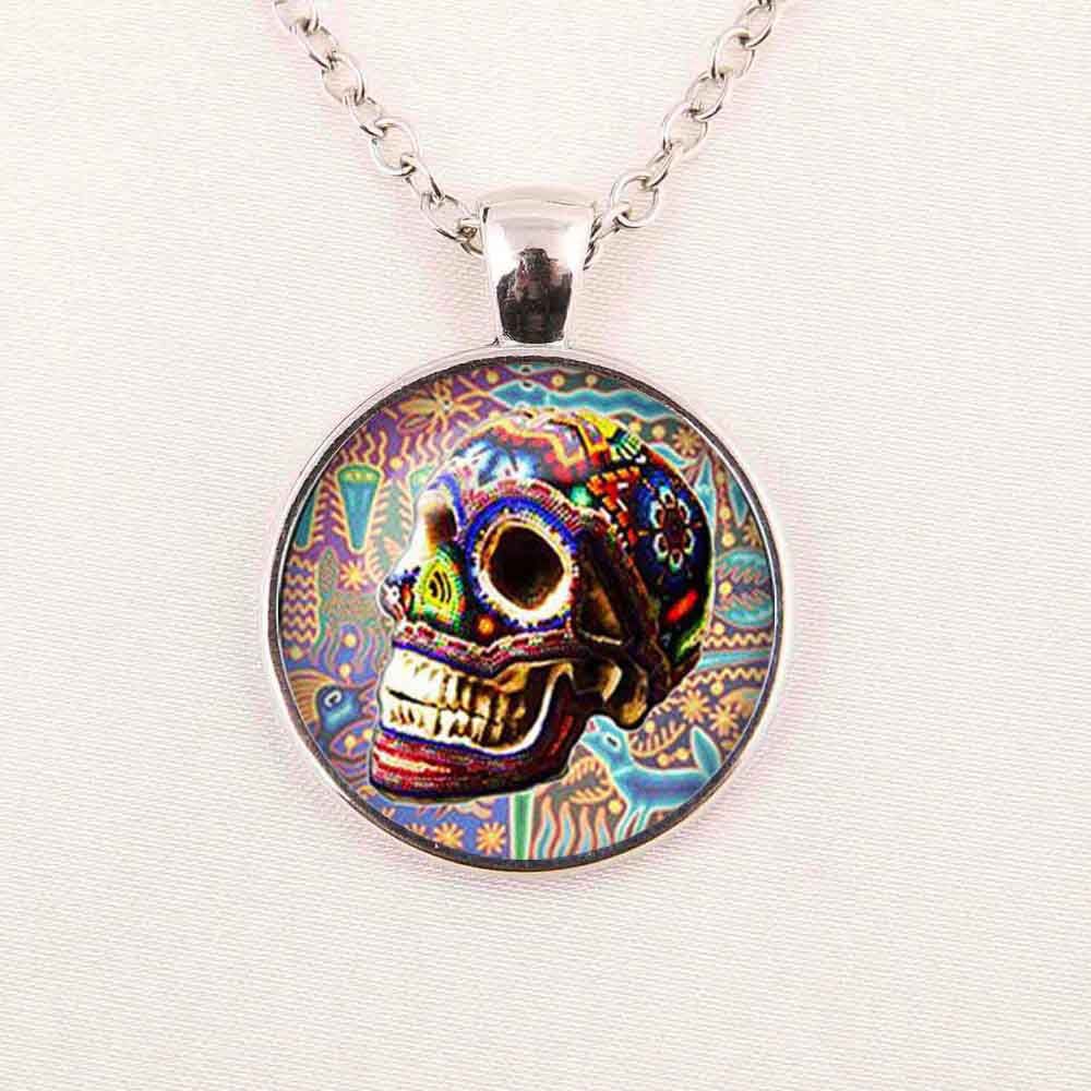 Wholesale Custom Necklace,Sugar Skull Silver Finish Pendant Necklace