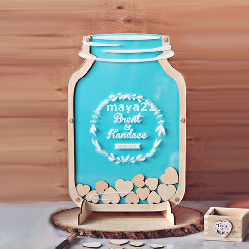 Personalized Wedding Guest Book Unique Top Drop Heart Pieces Sign Wood