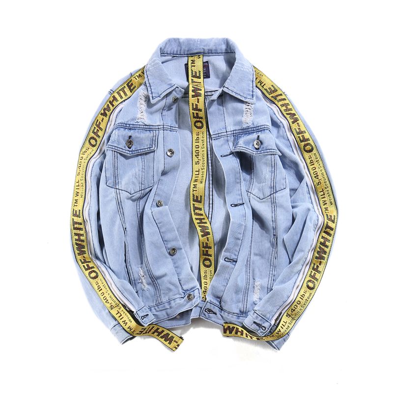 Off white denim jacket yellow tape sale