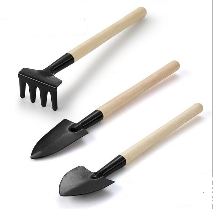 3pcs Set Shovel Rake Spade Wood Handle Metal Head Kids Tool Mini Garden Tools