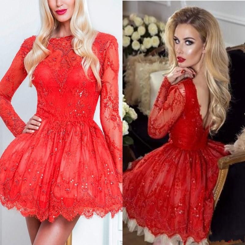 red long sleeve homecoming dress