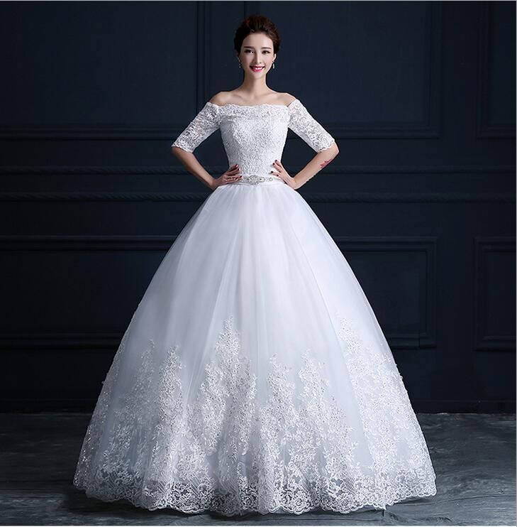 Acheter Robe De Mariée Voile Voile Bateauty Princesse Hors épaule Robes De Mariée Robes De Mariée Avec Sash Bow Sweep Train Livraison Gratuite Bd05 De