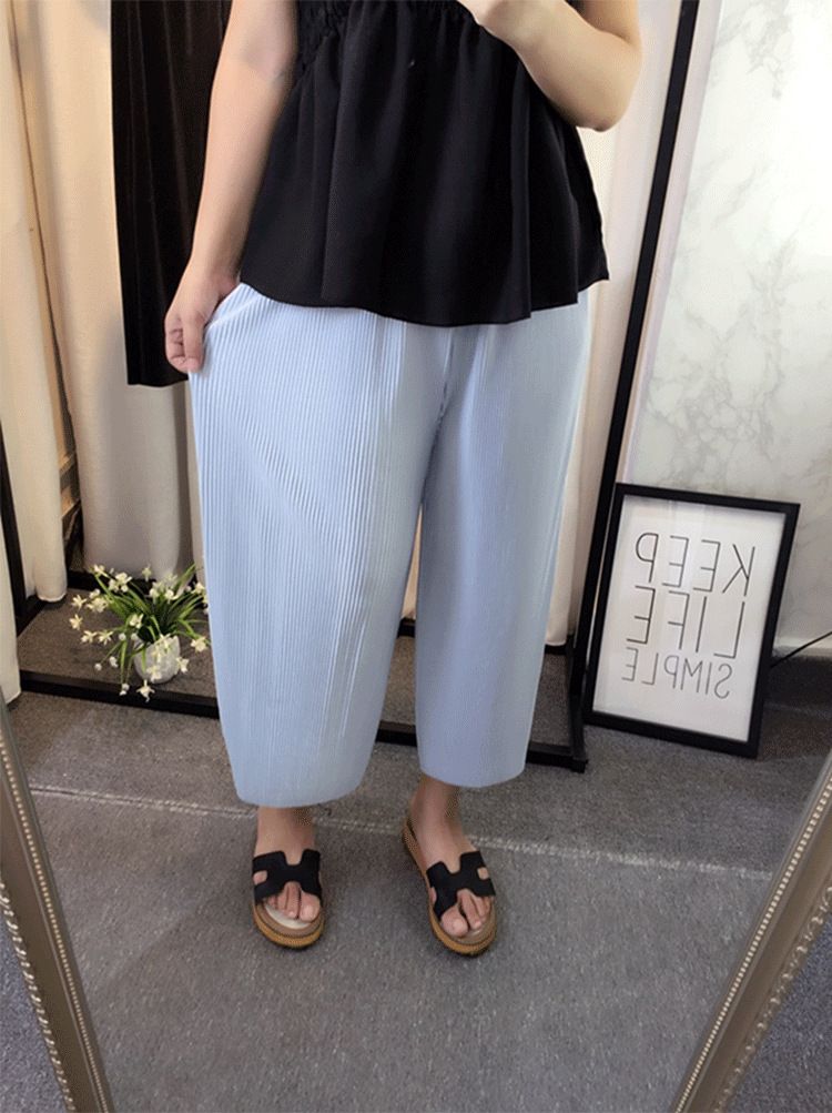 Compra Mujeres Gordas Pantalones De Gran Tamaño Pantalones De Talla Grande  Capris Plisado Slim Fit Elástico Moda Pantalones Sueltos Recortados Barato  | Entrega Rápida Y Calidad | Es.Dhgate