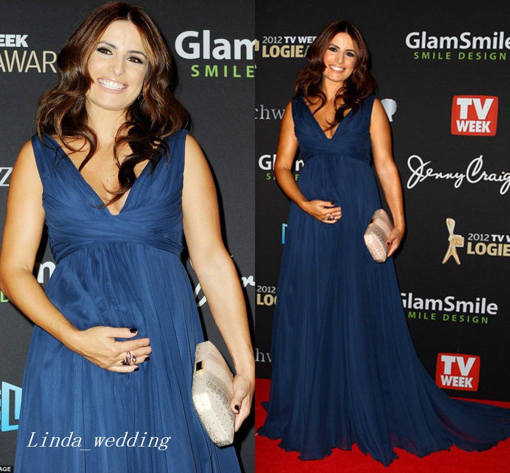 Gorgous Ada Nicodemou Navy Blue Long Evening Dress High Quality Red Carpet Chiffon Maternity Women Wear Prom Party Dress Formal Event Gown Designer