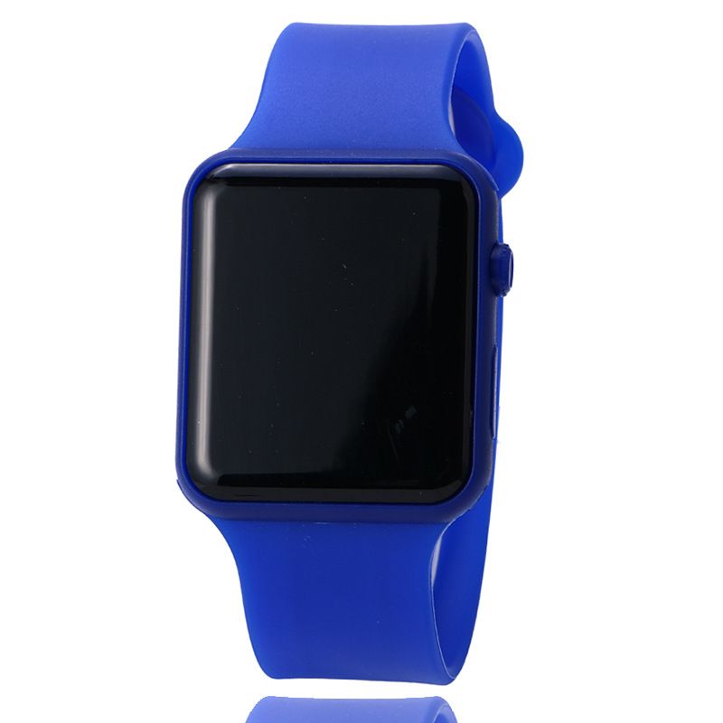 new hot square mirror face silicone band digital watch red led watches metal frame