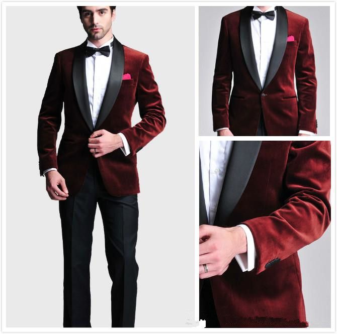 Compra Guapo Terciopelo De Color Burdeos Slim Fit Novio Esmoquin Trajes De  Boda Por Encargo Padrinos De Boda Mejor Hombre Traje De Fiesta Pantalones  Negros Chaqueta + Pantalones Barato | Entrega Rápida