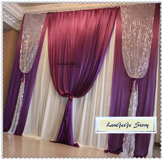 2020 Ice Silk White Wedding Back Curtains With Eggplant Purple