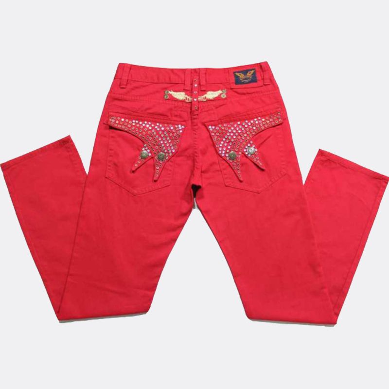 red denim pants