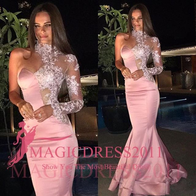 Universo Pagineta Vestidos de noche Rosa Sirena Mayor Beaded Cuello alto One-Hombro Formal Celebrity
