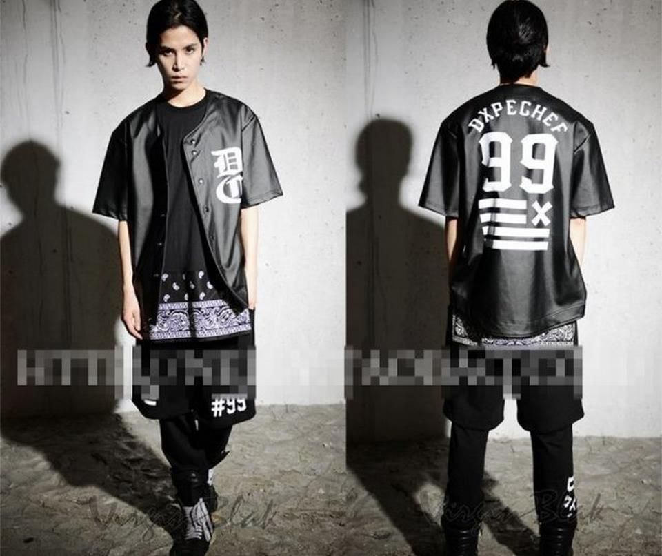 Mens Black Leather Baseball Jersey Dxpe Chef 99 Hiphop Rap