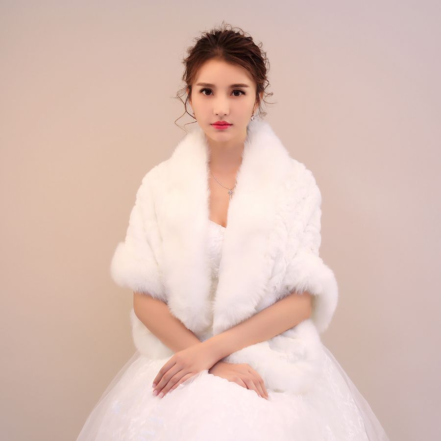 Women Long Faux Fur Shawl Bridal Stole Cover Up Winter Soft Bolero Scarf