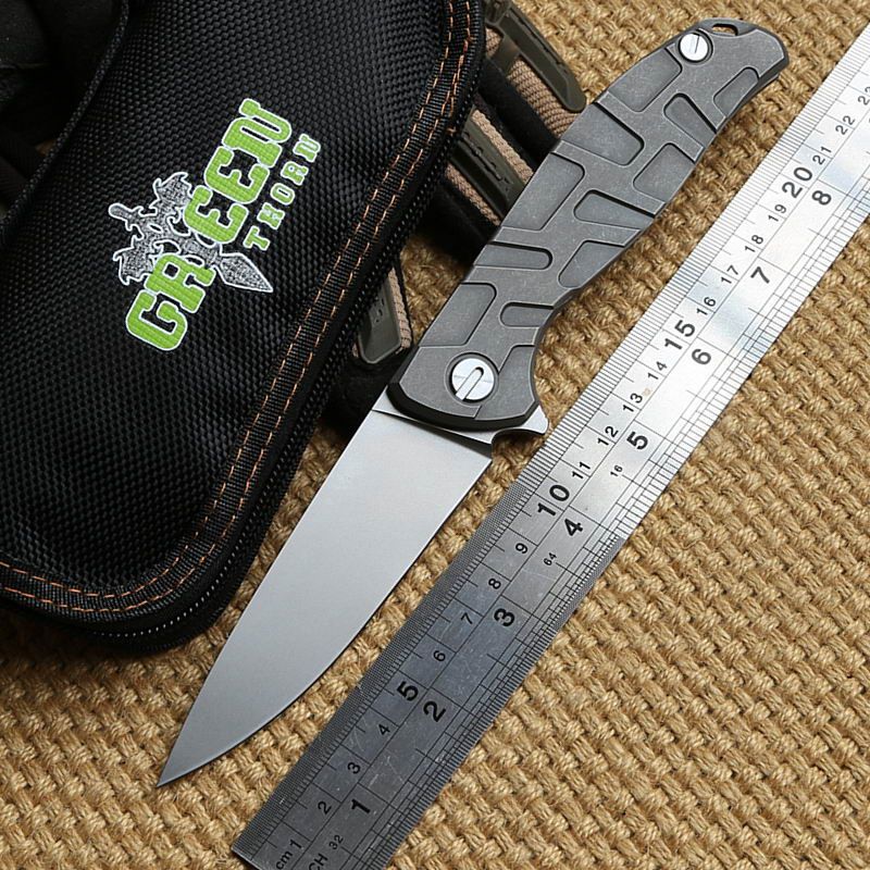 Green thorn F95 Flipper Tactical folding knife bearing D2 blade TC4 Titanium outdoor gear camping pocket knives EDC tools