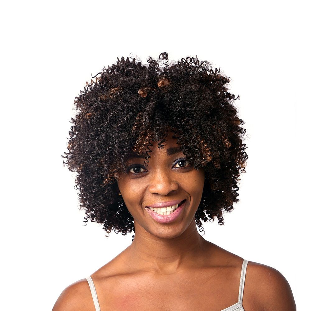 30cm Heat Resistant Highlights Brown Short Curly Wig For Black