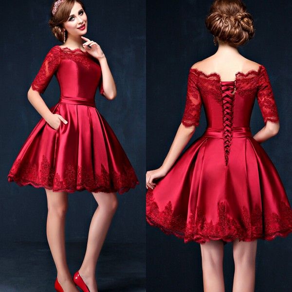 dark red short prom dresses