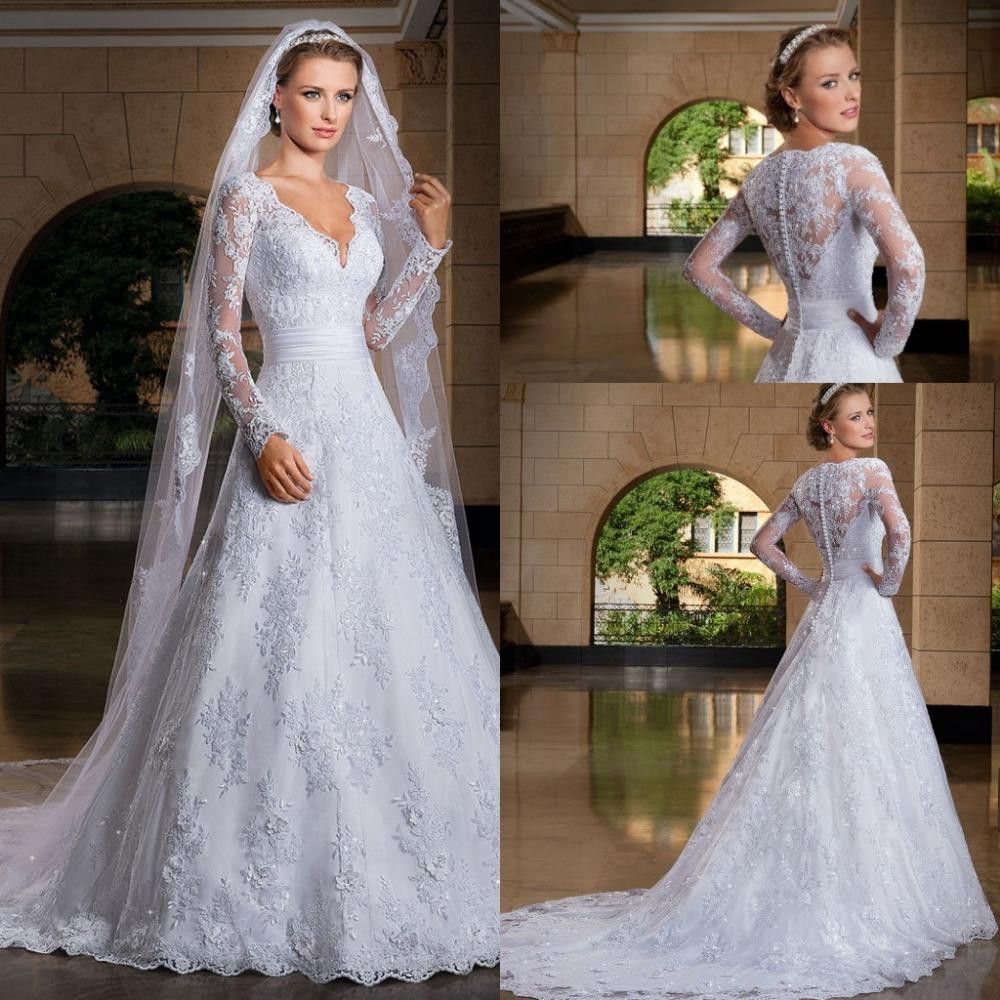 See Through Back Long Sleeve Wedding Dress
