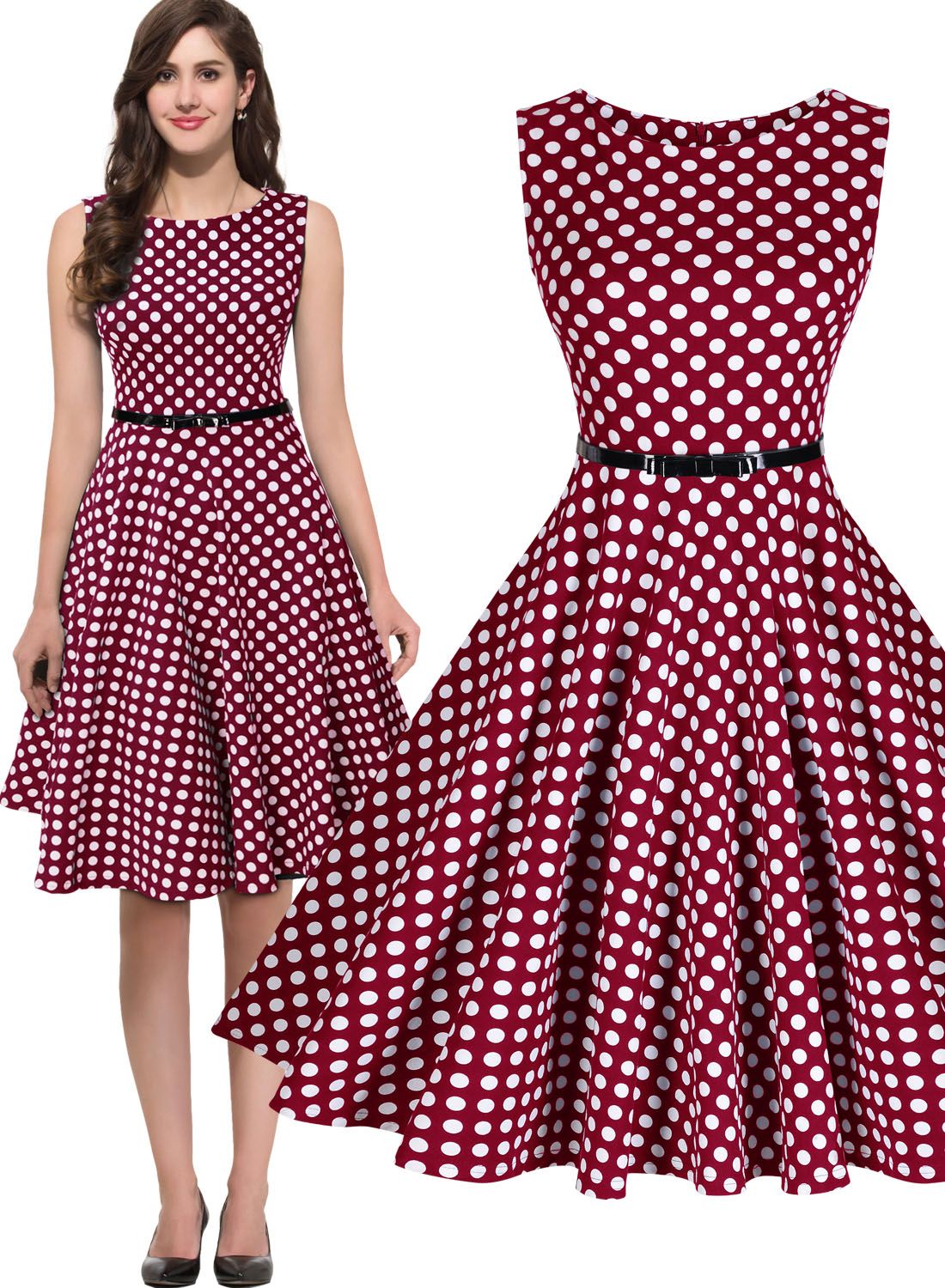 Envío gratis de la mujer de 1950 Rockabilly Vintage Audrey lunares Swing  Skaters vestido de fiesta