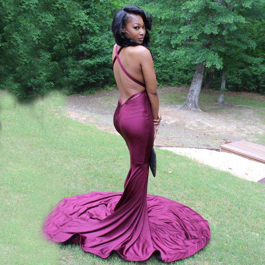 2019 Burgundy Mermaid Prom Dresses South African Sexy Criss Cross