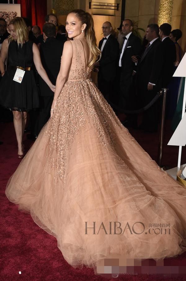Acheter Réel Superbe 2016 V Cou Jennifer Lopez Célébrité Elie Saab Robes De Soirée Avec De La Dentelle Exquise Et Perlant Robe Tapis Rouge Oscar De