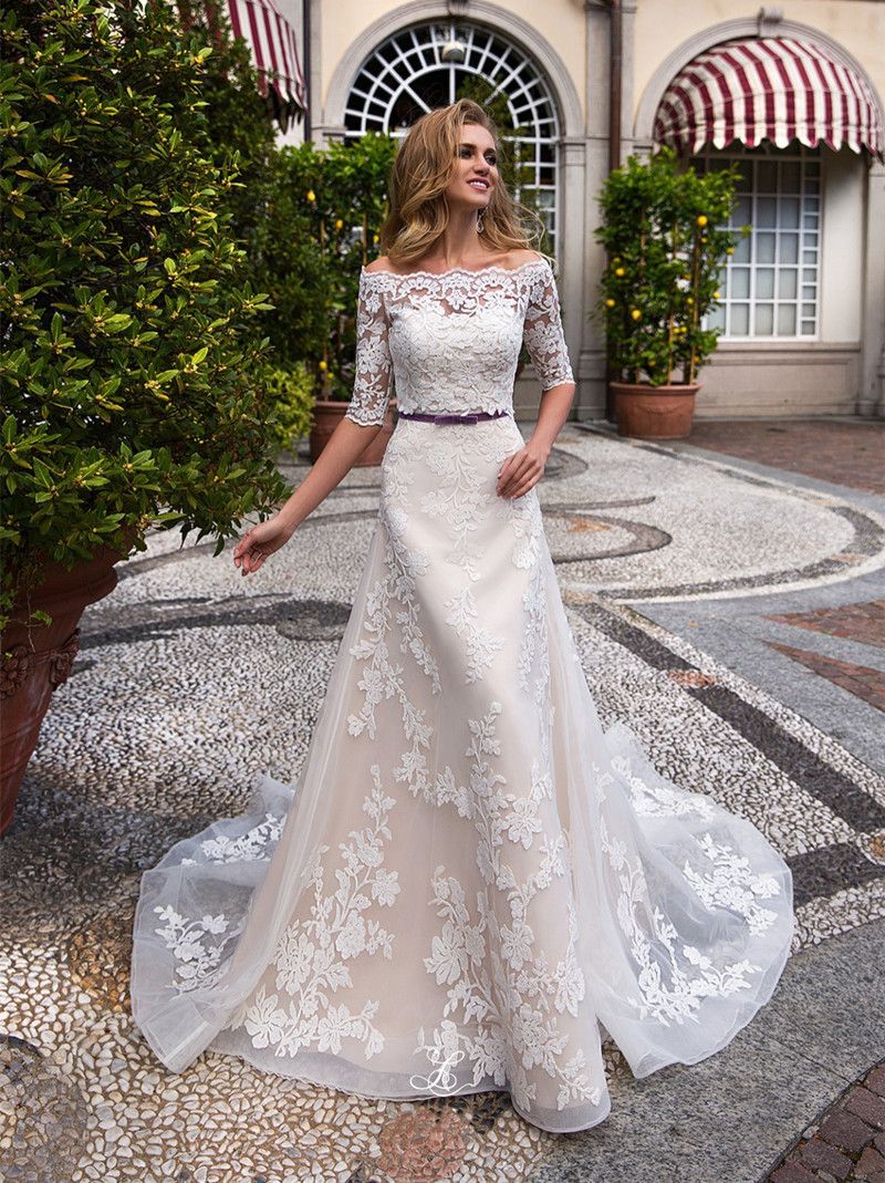 Acquista Favolosi Abiti Da Sposa In Pizzo Con Mezza Manica Giacca Senza  Spalline A Line Abiti Da Sposa In Tulle Pizzo Up Indietro Abito Da Sposa  Formato Pus A 133,01 € Dal