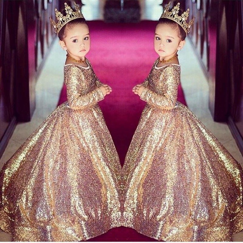 Gold Princess Stunning Kids Pageant Birthday Eveing Party Gowns Ball Gown Dress